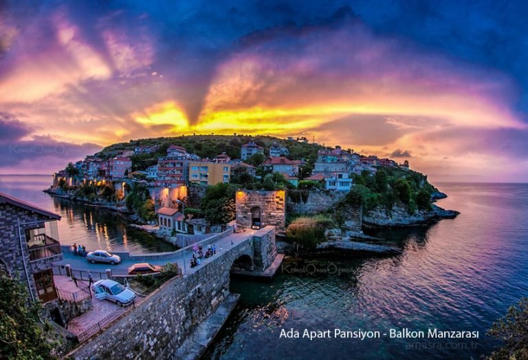 The balcony view at sunset over Amasra