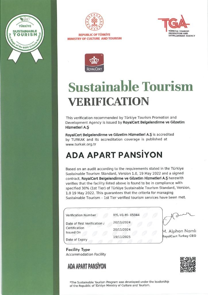 Ada Apart Pansiyon certificate